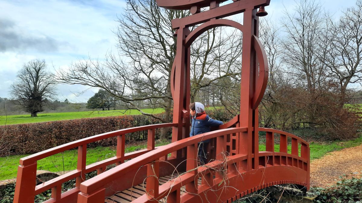 Greys Court National Trust red bridge in garden