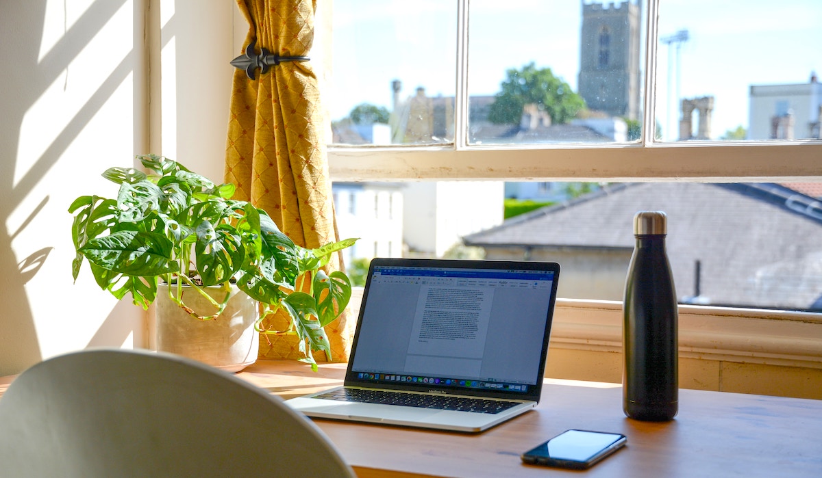 Working from home tips office with window