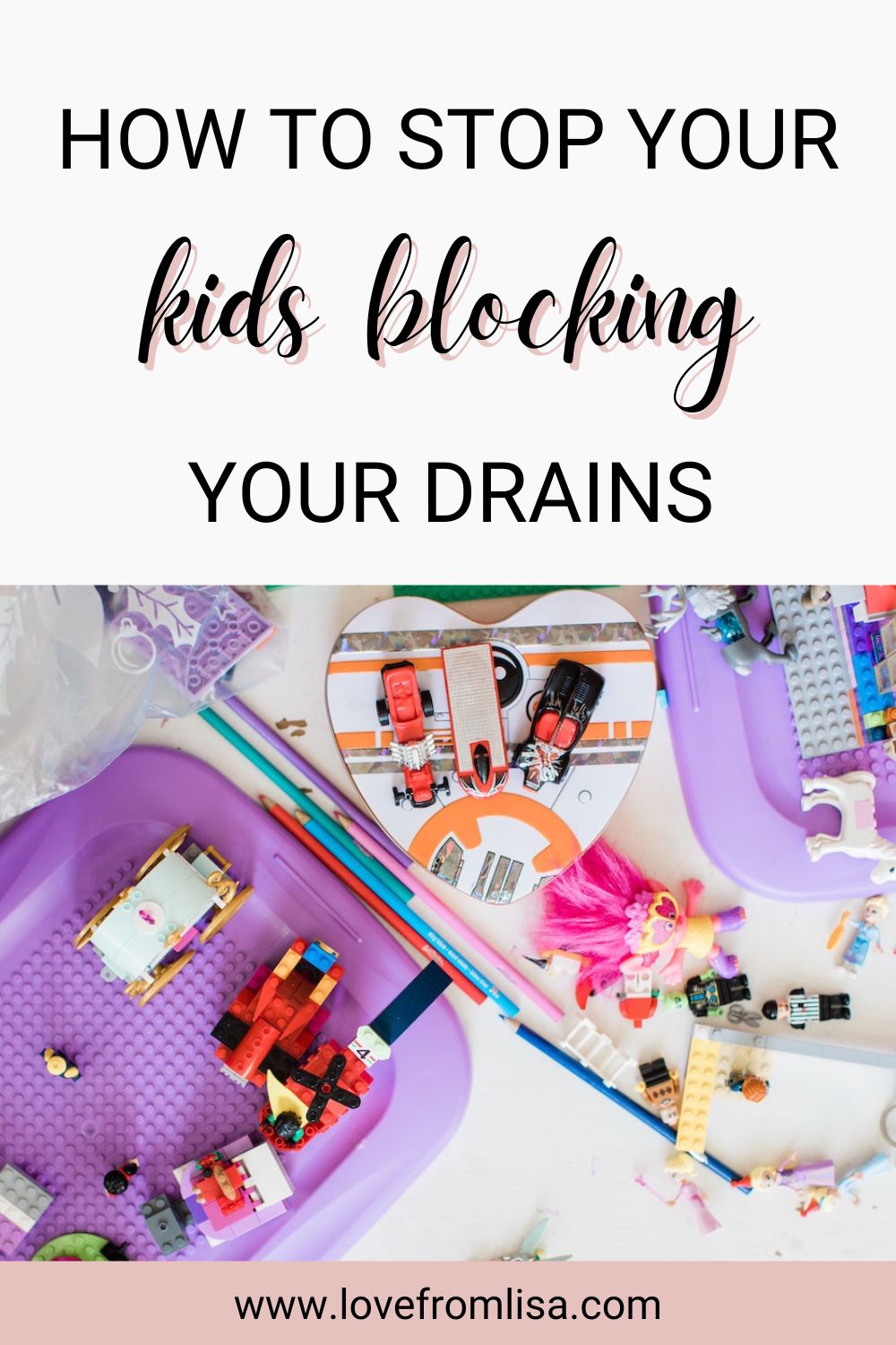 How to stop your kids blocking your drains Pinterest graphic