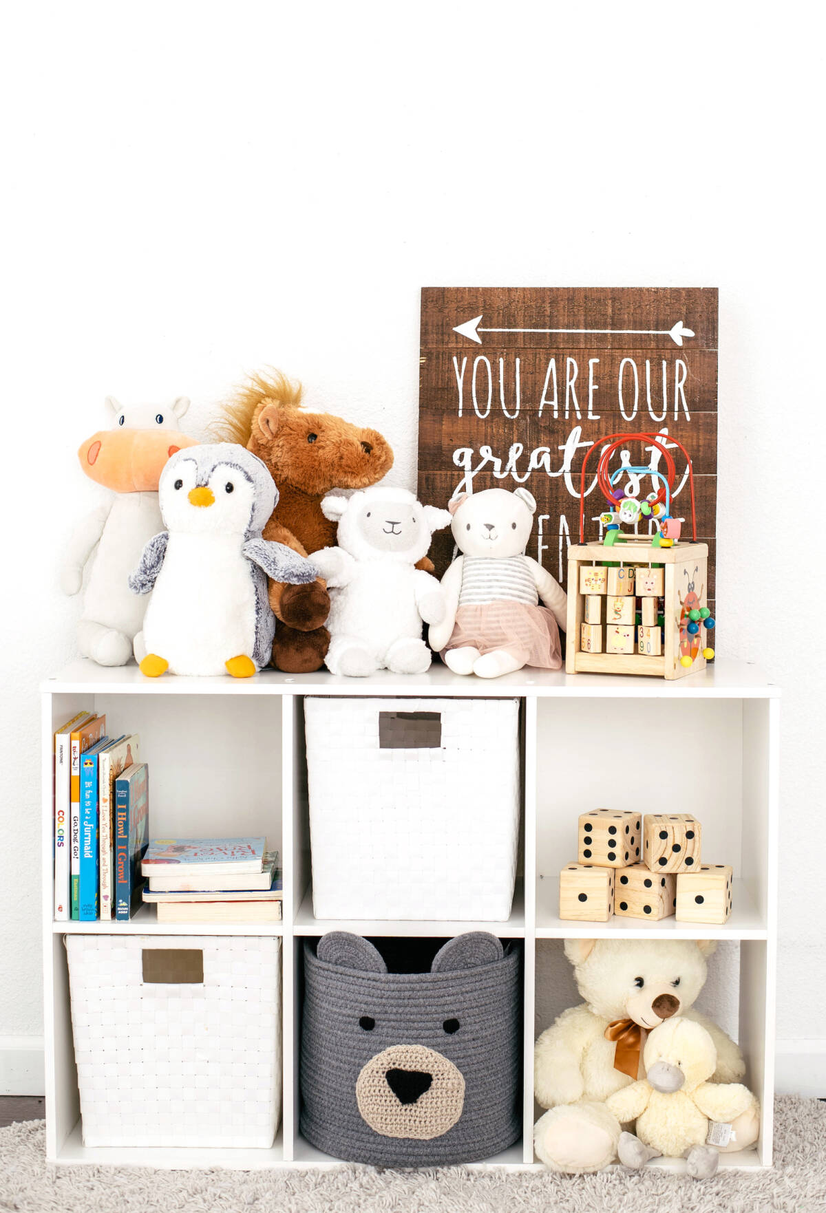 Love from Lisa parenting and lifestyle blog - kids bookshelf with toys.