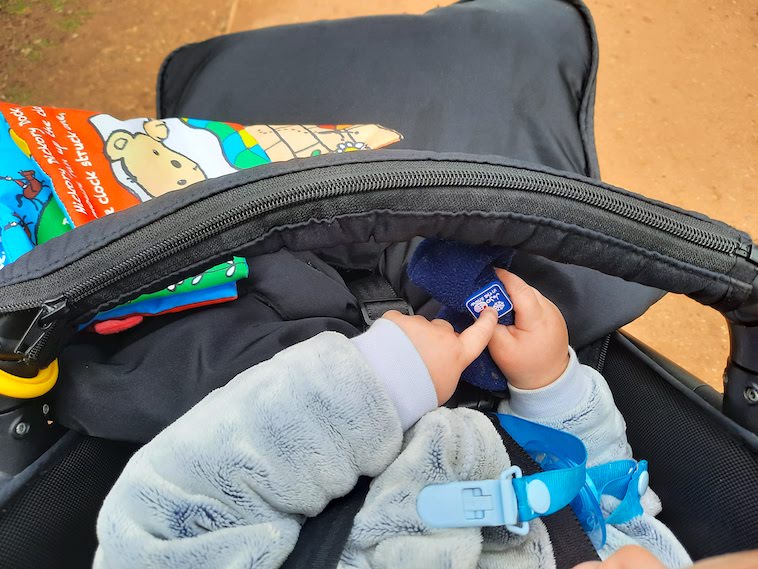 Toddler in a stroller looking at the world around him - one tip to help decide when to stop using a stroller