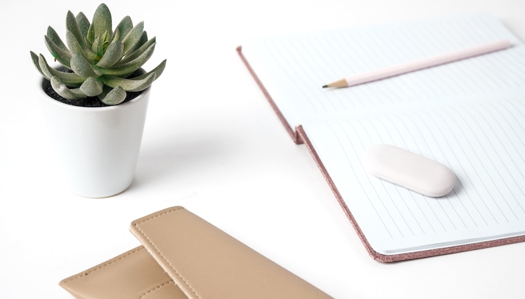 Succulent, notepad, pen, wallet - some of the things you need when starting a new business.