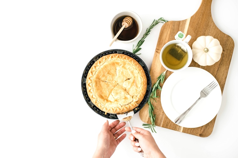 Pie, and board with tea and honey - family goals can include cooking together.