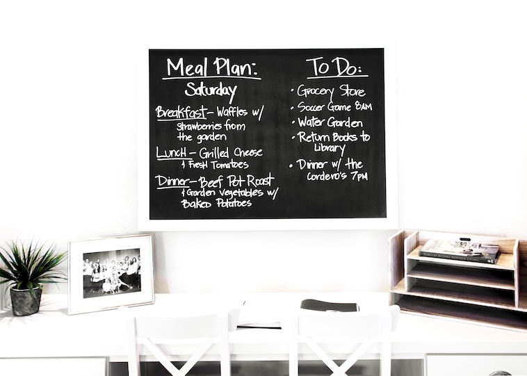 Chalkboard with meal plan on it - meal planning is one of many productive things to do.