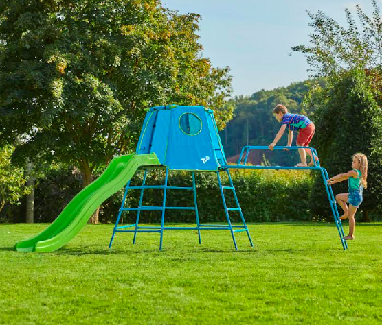 Top outdoor toys for kids of all ages - 2 kids climbing on a climbing frame.