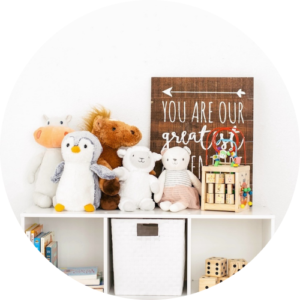 Toys on shelf - an organisation and productivity tips for mums.